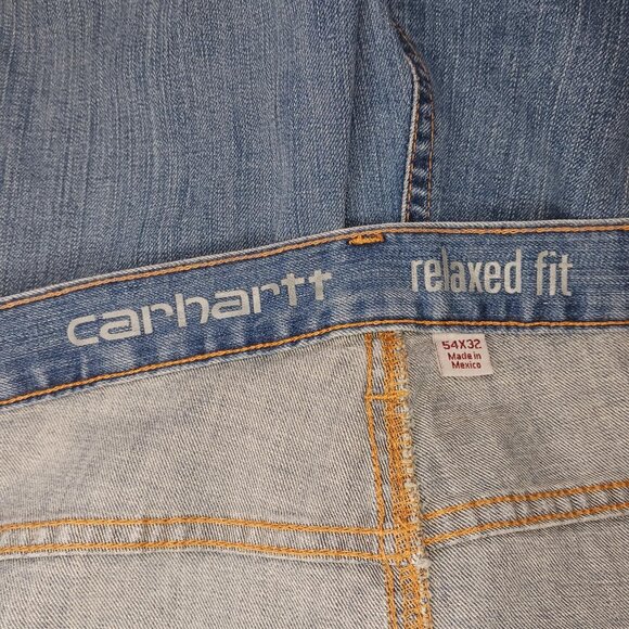 Carhartt Mens 54 x 32 Jeans Relaxed Fit Blue Rugged Flex Straight Leg Mens 54 - Picture 2 of 12